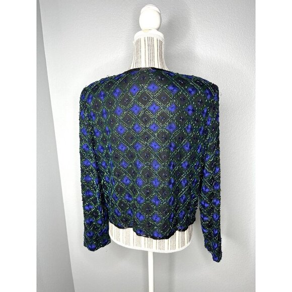 Lawrence Kazar Cardigan Beaded Sequin Vintage 80s Silk Womens Large Purple - Picture 4 of 5